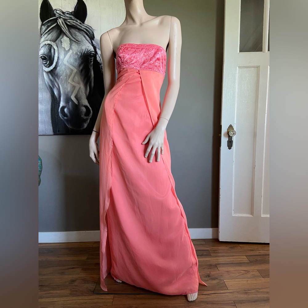 Vintage Alfred Young Pink Peach Beaded Strapless Gown